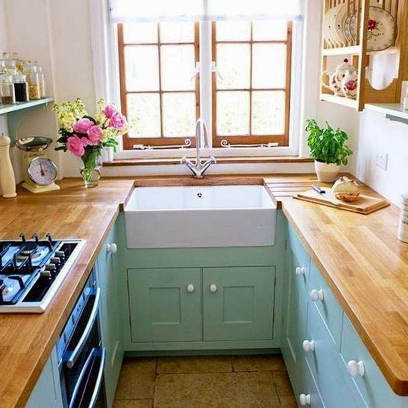оформлення маленької кухні в бірюзовому кольорі