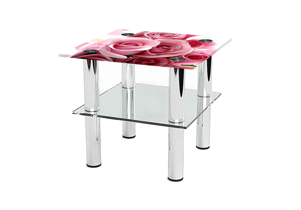 Стол журнальный стеклянный Квадратный Pink Roses Диана, Глубина 40см