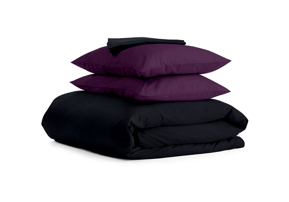 Комплект постельного белья полуторный Сатин Черный Фиолет 1 Cosas